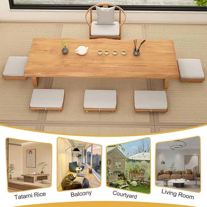 100cm Japanese Floor Table -Vintage Solid Wooden Tatami Table, Low Rectangular - Image 7