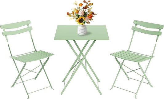 GarveeLife 3 Piece Patio Bistro Set, Folding Patio Bistro Table and Chairs Set by GarveeLife