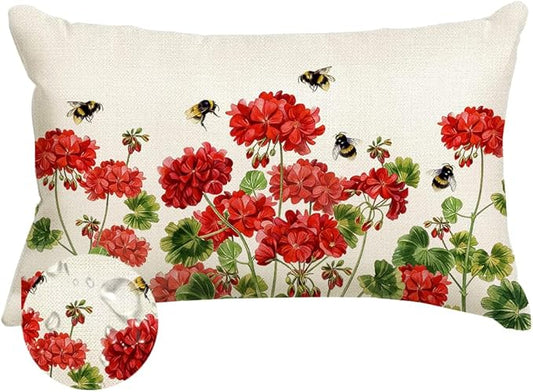 RABUSOFA Spring Summer Outdoor Geranium Pillow Cover Waterproof 12x20 by RABUSOFA