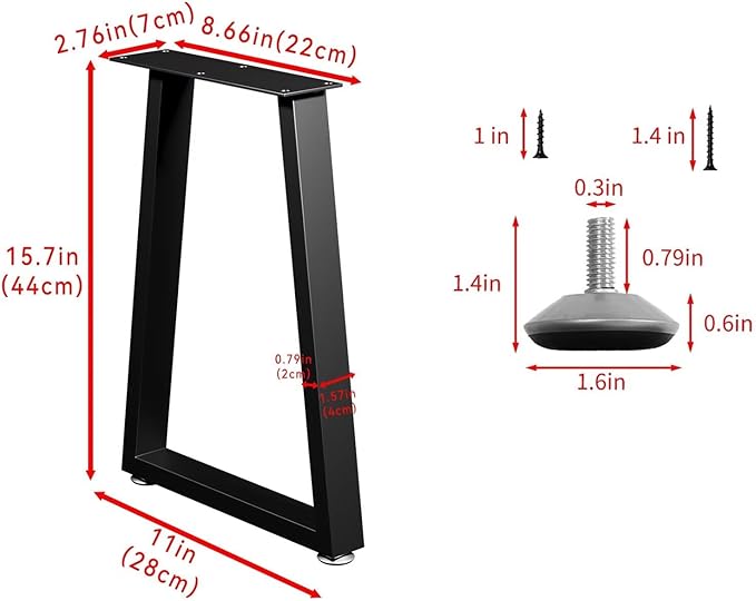Bench Table Legs 16 Inch, Trapezoid Heavy Duty Metal Coffee Furniture Legs Set - Image 6