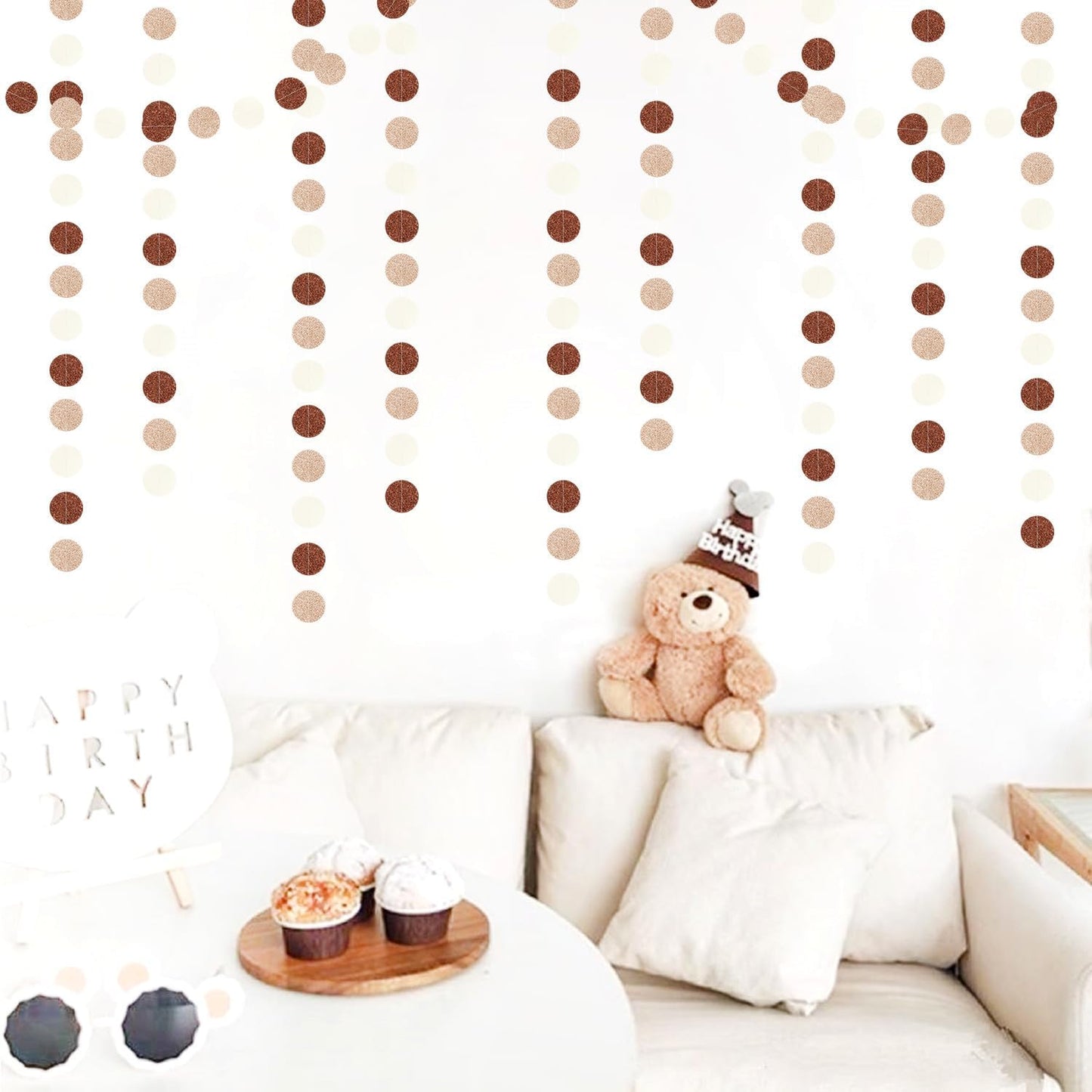 Boho Brown Champagne-Gold Party-Decorations Streamers-Garland - 52ft Fall Rustic Birthday Hanging Paper Banner,Autumn Baby Bridal Showe Neutral Wedding Bachelorette Decor Hugfond