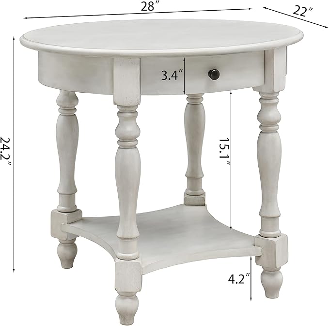 Oval End Table with Drawer, Solid Wood Sofa Side Storage Shelf, Traditional - Image 3