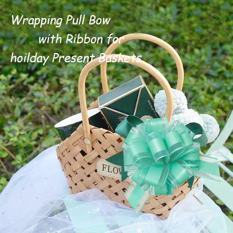 6 Pieces Large Pull Bows,6 inches,Bow for Gift Wrapping,Pull Bows for Christmas Party Birthday Gift Wedding Baskets,Valentine's Day Gift Decorations, Flower Decorations (Blue-green), BE-03