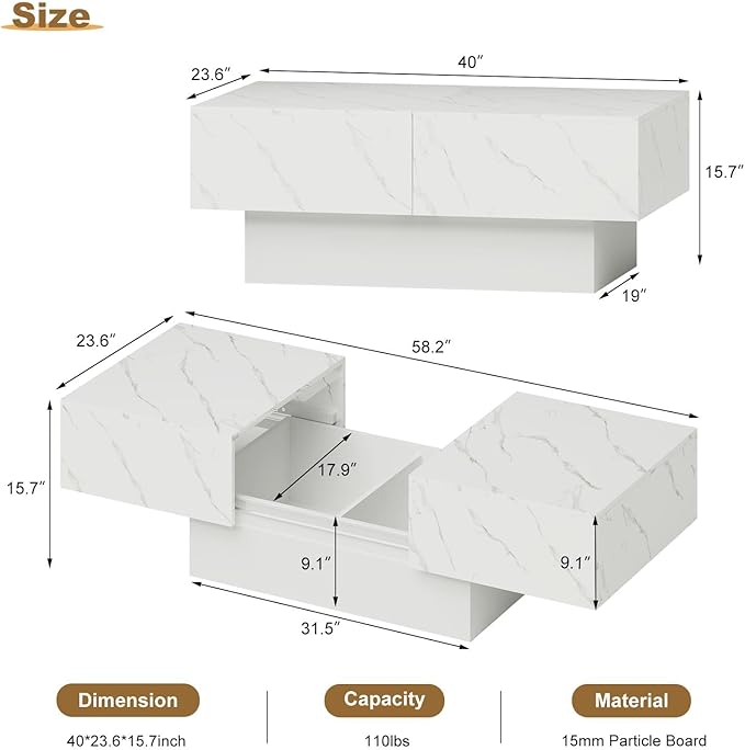 HedoAjim White Marble LED Coffee Table - Image 2