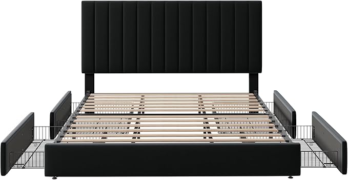 Allewie King Size Storage Bed Frame, Vertical Channel Tufted Adjustable - Image 8