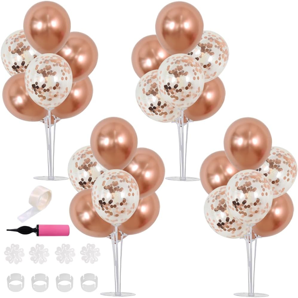 TONIFUL Rose Gold Balloon Stand Centerpiece Table Decorations,Balloons Stand Kit for Bridal Shower,Wedding,Engagement,Baby Shower,Graduation,Anniversary,Mother's Day,Birthday Decorations(4 Set)