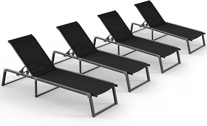 Aluminum Chaise Lounge Chair Outdoor, Foldable& No Assembly Patio Pool Lounge by Oasbira