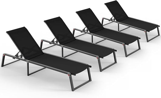 Aluminum Chaise Lounge Chair Outdoor, Foldable& No Assembly Patio Pool Lounge by Oasbira