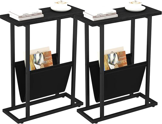 Yusong Narrow Side Table for Small Spaces, Small End Table Set of 2 by Yusong