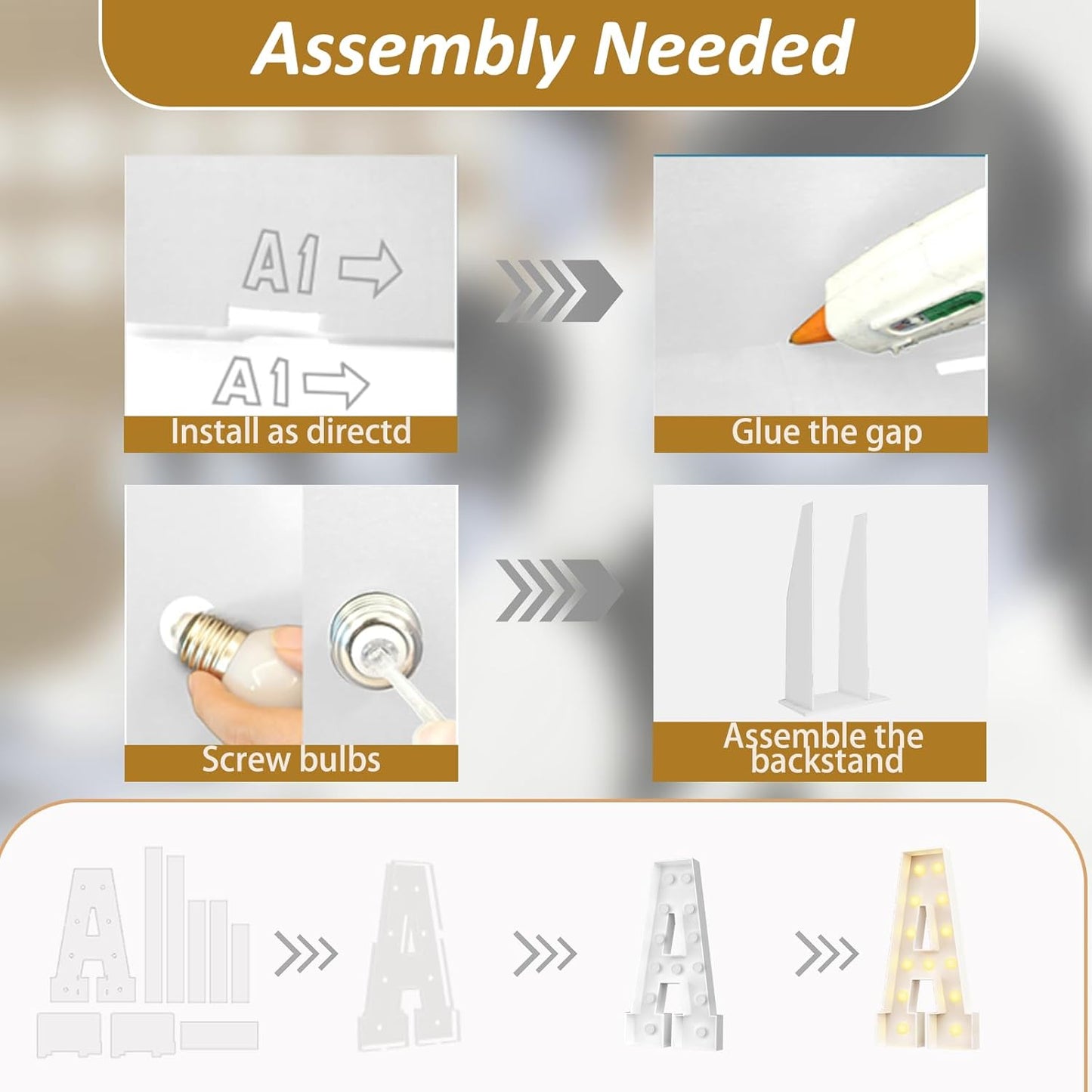 Ledido 4FT Marquee Light Up Letters, Large Light Up Letters for Party Decoration, Marquee Letter for Birthday Graduation Baby Shower Wedding, Pre-cut Foam Board Assembly Required Letter F