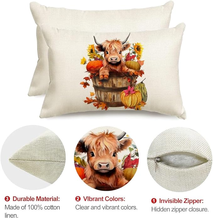 RABUSOFA Fall Decor Pillow Covers 12x20 Inch Lumbar Highland Cow Autumn Fall - Image 6