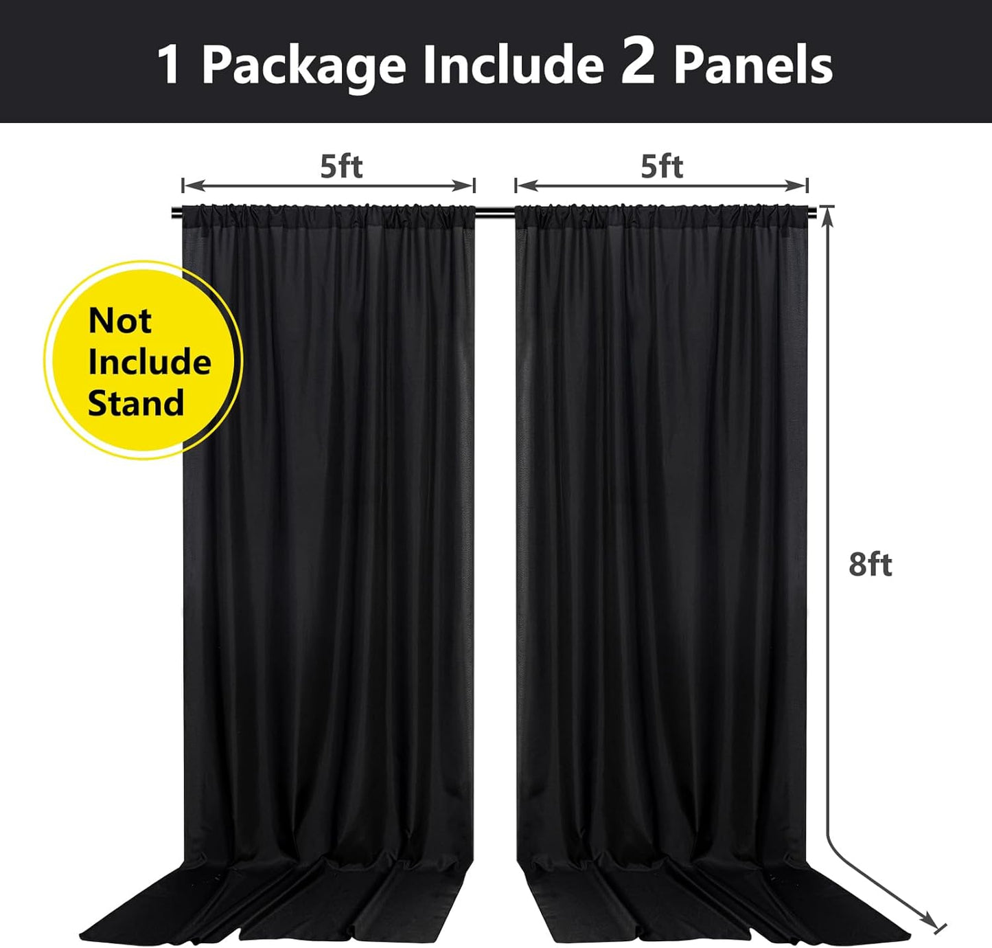 Black Backdrop Curtain for Party Black Background Curtains Rod Pocket Backdrop Drapes Panels Fabric Curtain Backdrop Black Birthday Party Decor for Boys Teens Men,5ft x 8ft, 2 Panels