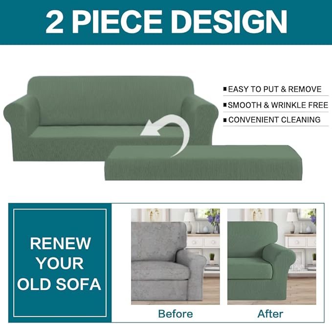 Turquoize Stretch Sofa Slipcover 2 Pieces Sofa Cover Couch Cover - Image 4