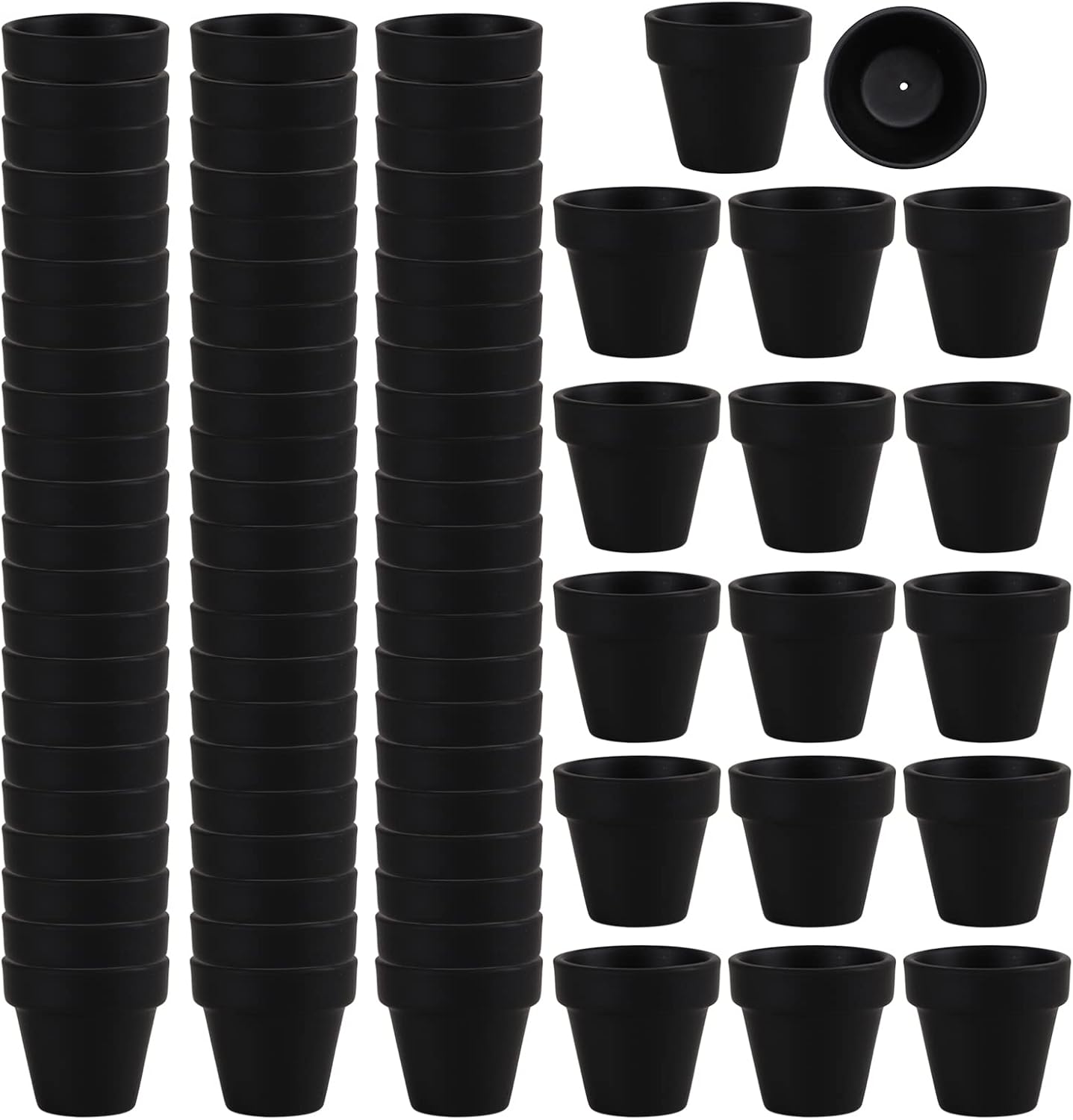 80 Pcs Small Mini Black Clay Pots 2.1'' Terracotta Pot Clay Ceramic Pottery Planter Cactus Flower Pots Succulent Nursery Pots- Great for Window Boxes, Cactus, Plants, Crafts, Wedding Favors
