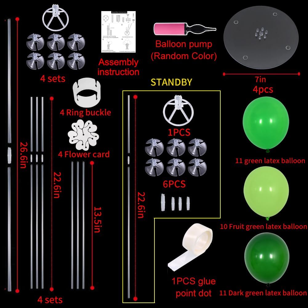 TONIFUL 4 Green Table Centerpiece Balloons Stand Kit with Green Balloons for Forest Wild Theme Party Baby shower Birthday,St. Patrick's Day,Christmas Party,Easter,Supplies Decorations