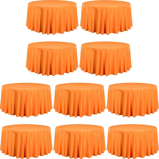 LTC LINENS 10 Pack 120 Inch Round Tablecloth Orange - Bulk for 60 Inch Round Table Floor Length - Washable, Wrinkle Resistant Polyester Fabric Cloth for Parties