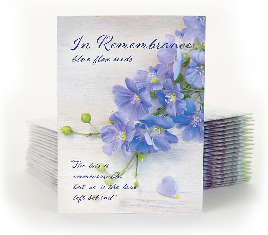 Bentley Seed Co. | in Remembrance Love Left Behind | Non-GMO, Non-Coated Blue Flax Seed Packets | Memorial & Funeral Keepsake | Linum Lewisii