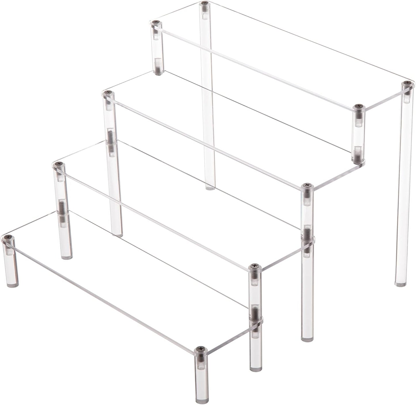 BYCY Acrylic 4-Tier Riser Display Shelf for Figurines, Desserts Holder, Collections Organizer and Cosmetic Items Shelf (4tier-Clear)