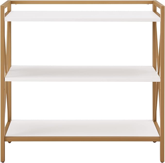 Leick Home Claudette Bookshelf, Satin Gold, 3 Shelves, Easy Assembly, 12 in D x - Image 5
