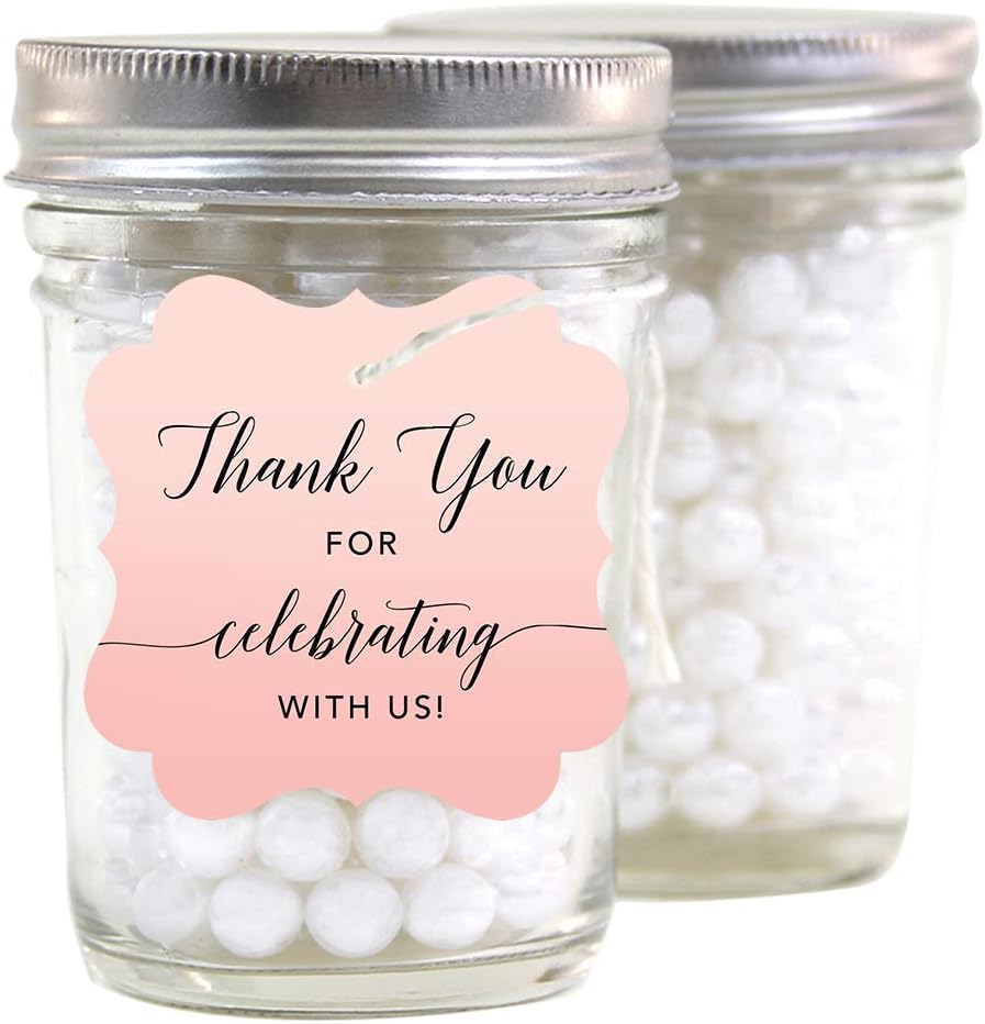 Andaz Press Blush Pink Rose Elegant Party Collection, Fancy Frame Tags, Thank You for Celebrating with US, 24-Pack, Favors Decor