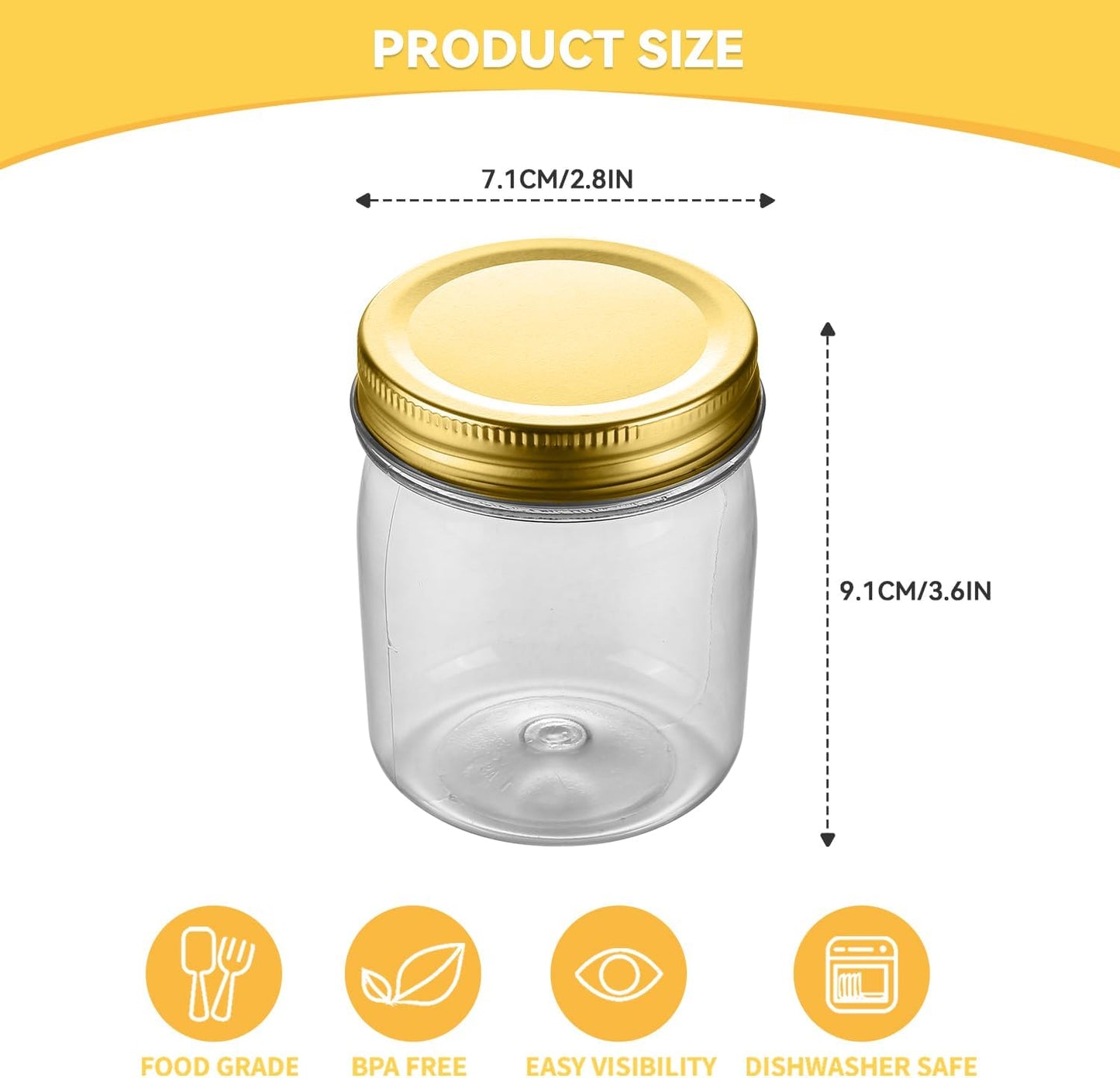novelinks 8 oz Clear Plastic Jars with Screw-On Lids - BPA-Free Refillable Storage Containers for Slime, Spices, Crafts, Kitchen & Home Organization (48 Pack,Gold)