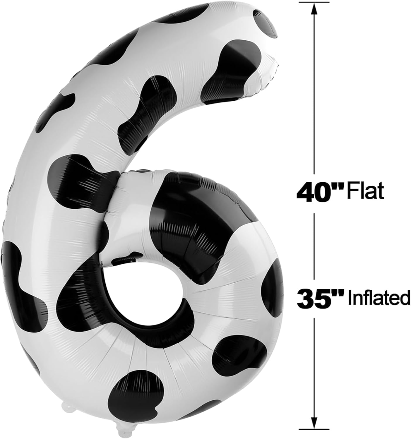 40 Inch Cow Print Mylar Foil Number 6 Birthday Balloon, Digital Balloons for 6 16 Boy Girl Party Decorations Supplies, Big Helium Balloon Numbers for 26 36 46 60 Men Women Anniversary