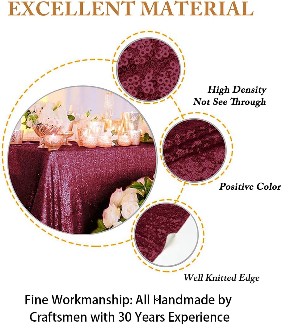ShinyBeauty Sequin Tablecloth Burgundy 72x72-Inch Square Tablecloth Sequin Table Cover Glitter Table Cloth 6ft for Parties Maroon Sparkly Linens for Wedding Bridal Shower Birthday Party