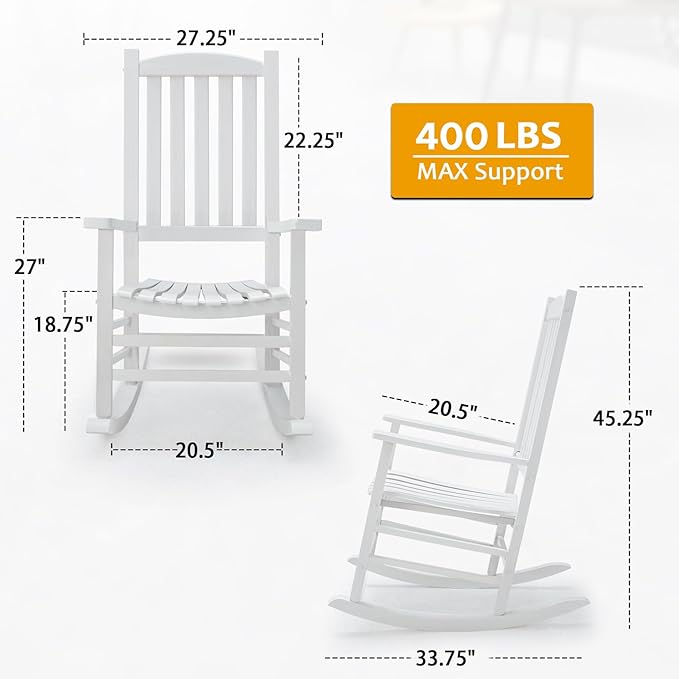 Hupmad Wooden Rocking Chair Outdoor Oversized Porch Rocker Chair, Patio Wooden - Image 3