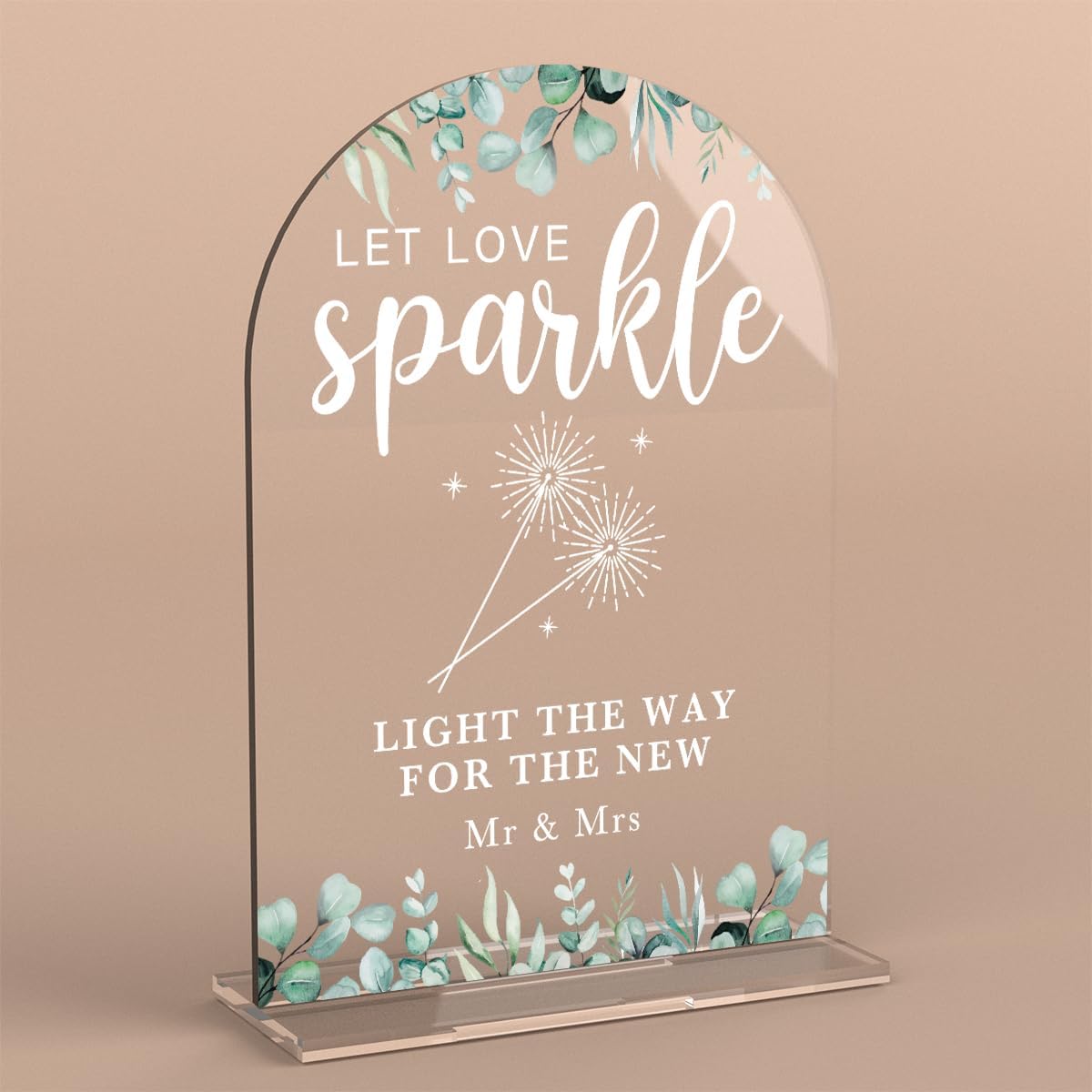 Acrylic Wedding Sign Let Love Sparkle Signs for Ceremony Modern Calligraphy Arch Acrylic Table Top Signs for Wedding Reception and Event Party Table Decor (Eucalyptus Leaves)