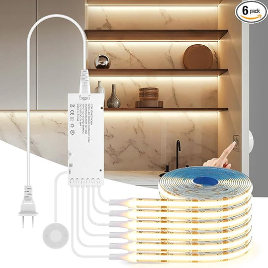 AIMENGTE 12V COB LED Cabinet Lights Strip, 6 x 3.3ft Touch Dimmable 3000K by AIMENGTE