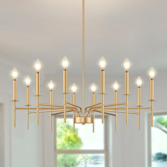 12 Light Gold Chandelier Light Fixture, Modern Farmhouse Chandeliers for Dining Room Light Fixture, Metal Candle Pendant Chandelier for Foyer Entryway Stairs Living Room Bedroom Kitchen