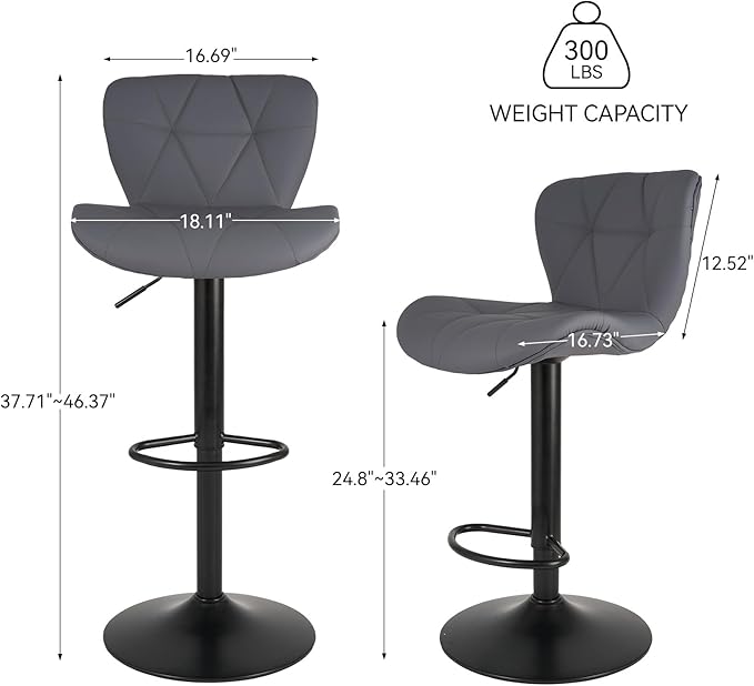 Nalupatio Modern Bar Stools Set of 3, Adjustable Faux Leather Upholstered - Image 2