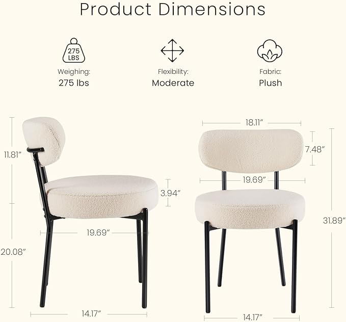 DUMOS Dining Chairs Set of 6, Mid Century Modern Chair Round Upholstered Curved - Image 2