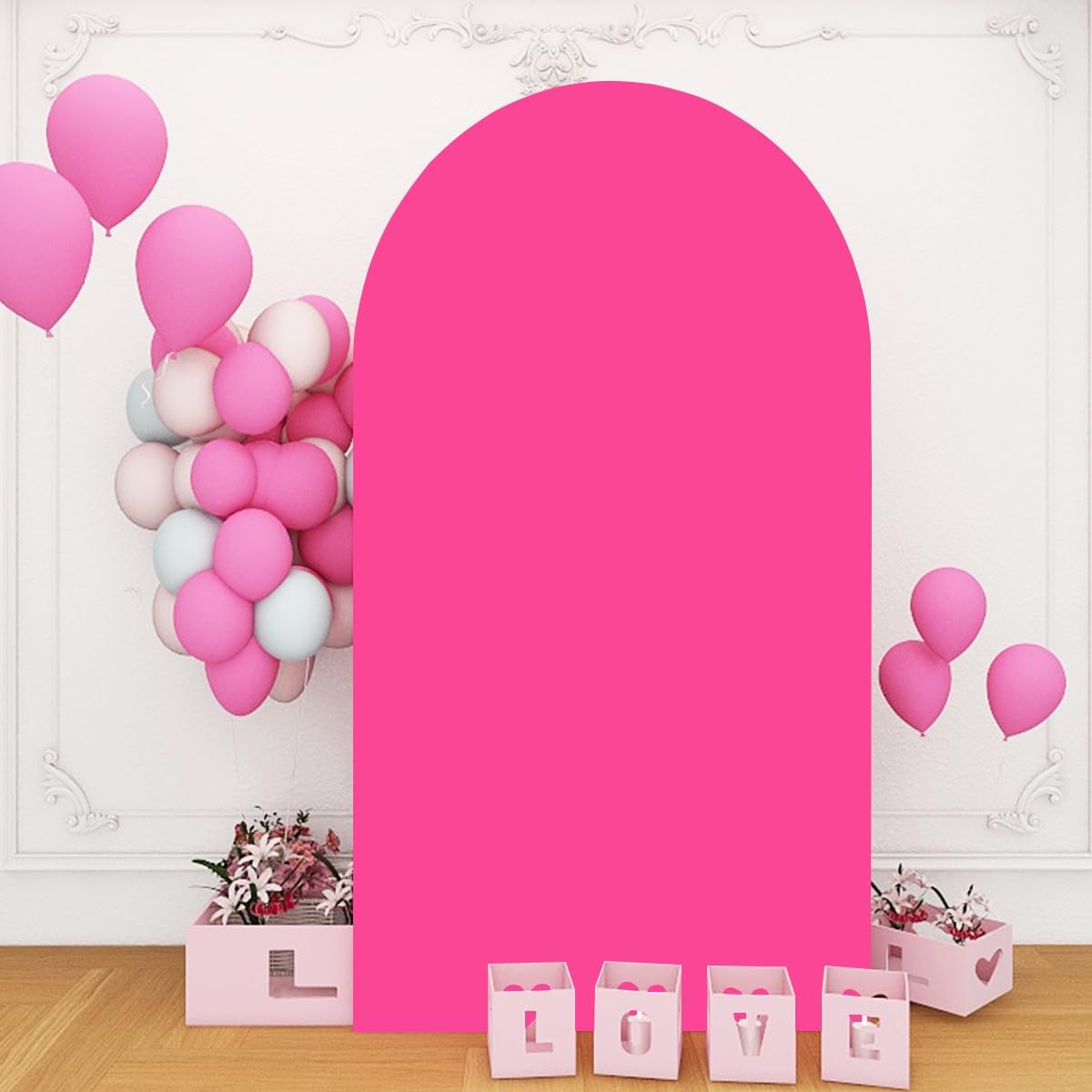 Hot Pink 7.2ft Arch Backdrop Cover - Round Top Chiara Double Sided for Wedding, Baby Shower, Birthday Party - Balloon Arch Spandex Decorations