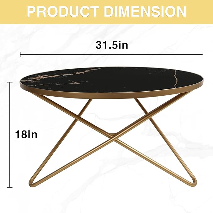 HLR Round Coffee Table with Black Faux Marble Top - Image 2