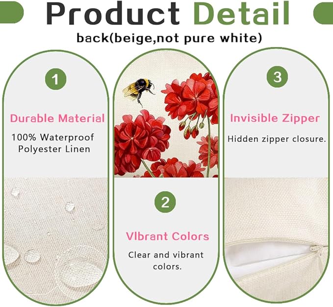 RABUSOFA Spring Summer Outdoor Pillow Covers 20x20 Inch Waterproof - Image 6
