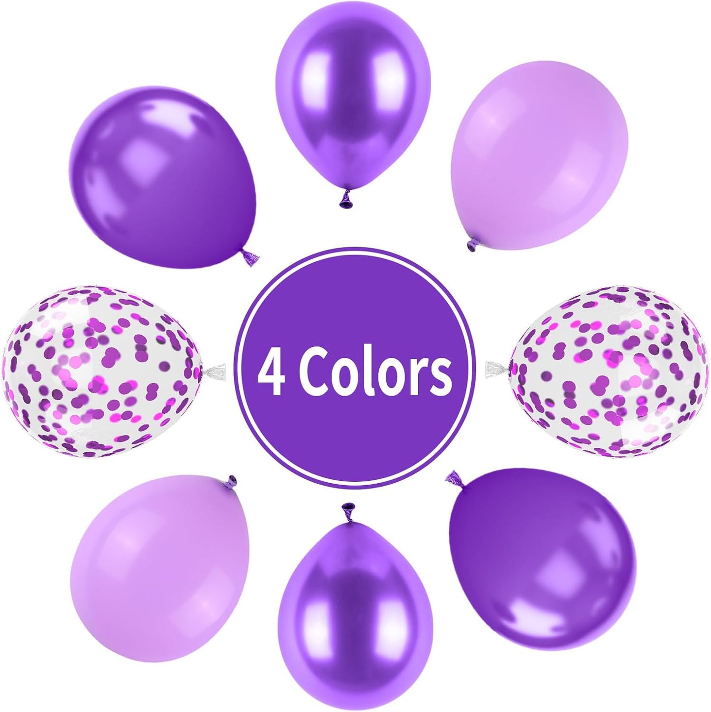 Purple Balloons, Lavender Purple Balloons Pearl Light Purple Party Balloons Metallic Purple Confetti Balloons Matte Pale Purple Latex Balloons for Kids Girls Birthday Wedding Baby Shower Graduation