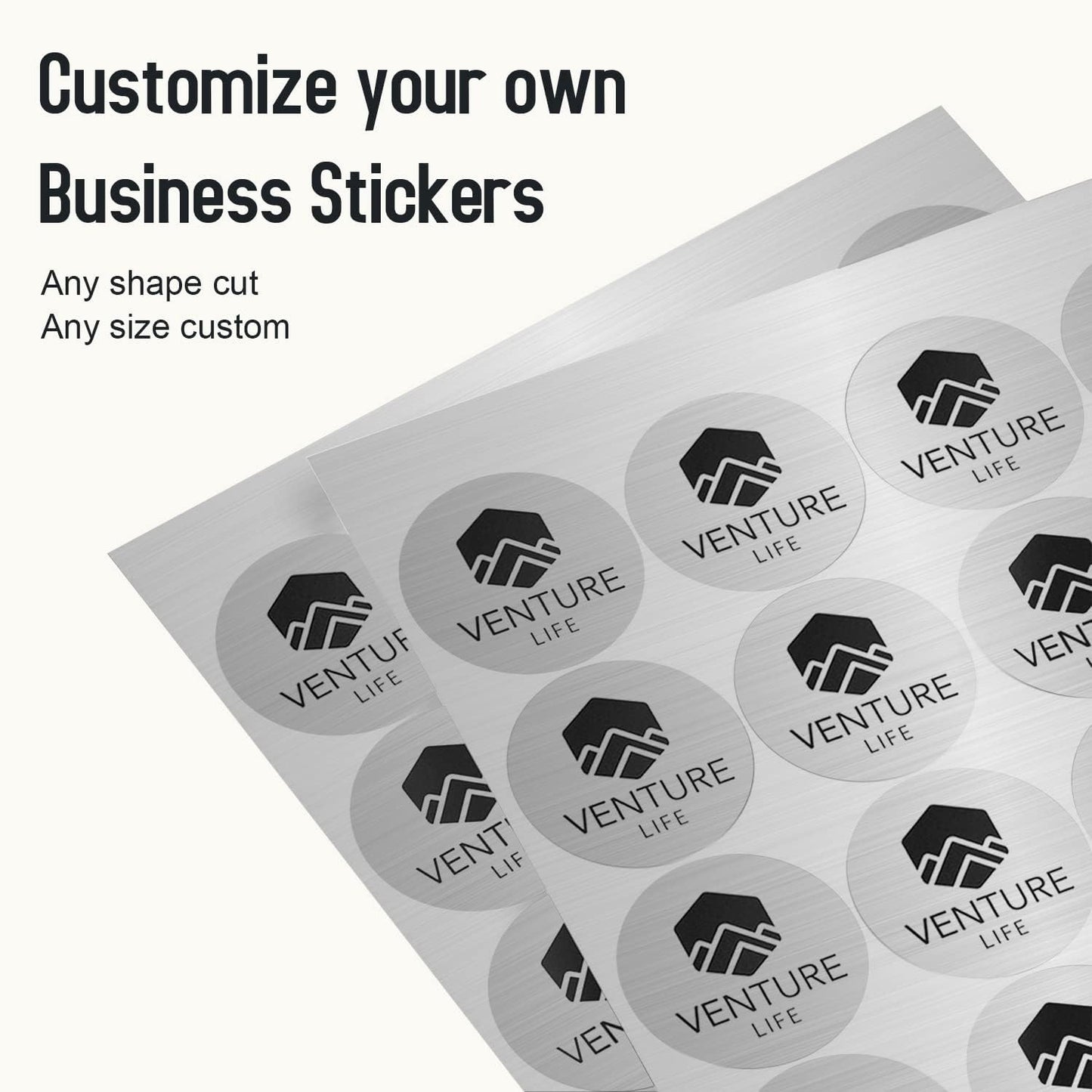 Custom Logo Stickers for Business, Personalised Logo Labels, Waterproof, Perfect for Branding & Packaging (Brushed Silver)