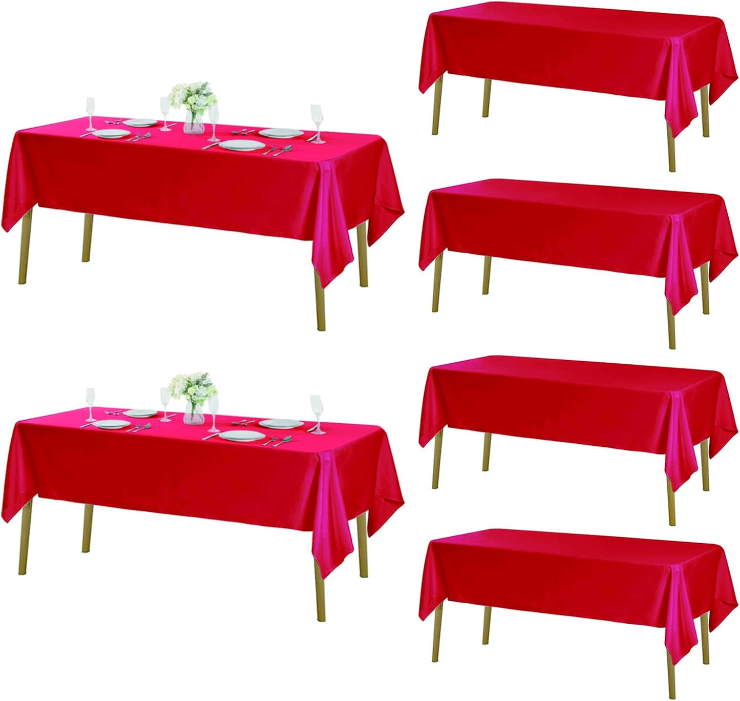 Fokitut 6 Pack Rectangle Tablecloth, 60x102 Inch, Stain Resistant and Wrinkle Polyester Table Cloth, Fabric Table Cover for Kitchen Dining, Wedding, Party, Holiday Dinner-Red