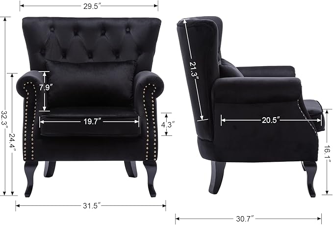 Mid Century Modern Accent Chair Upholstered Armchair Comfy Velvet Fabric Single - Image 2