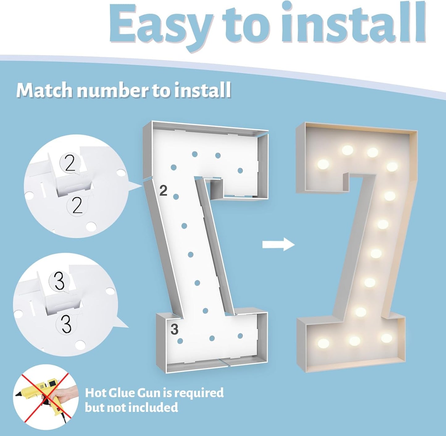 4FT Marquee Light Up Numbers 7,Party Decoration Large Marquee Light Up Letters with Weighted Water Bag,Pre-cut Foam Board Set Can Be Used for Birthdays,Weddings,Baby Anniversaries