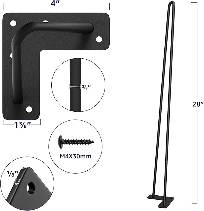 SMARTSTANDARD Hairpin Table Legs 32 Inch, 3/8" Solid Metal Legs - Image 3