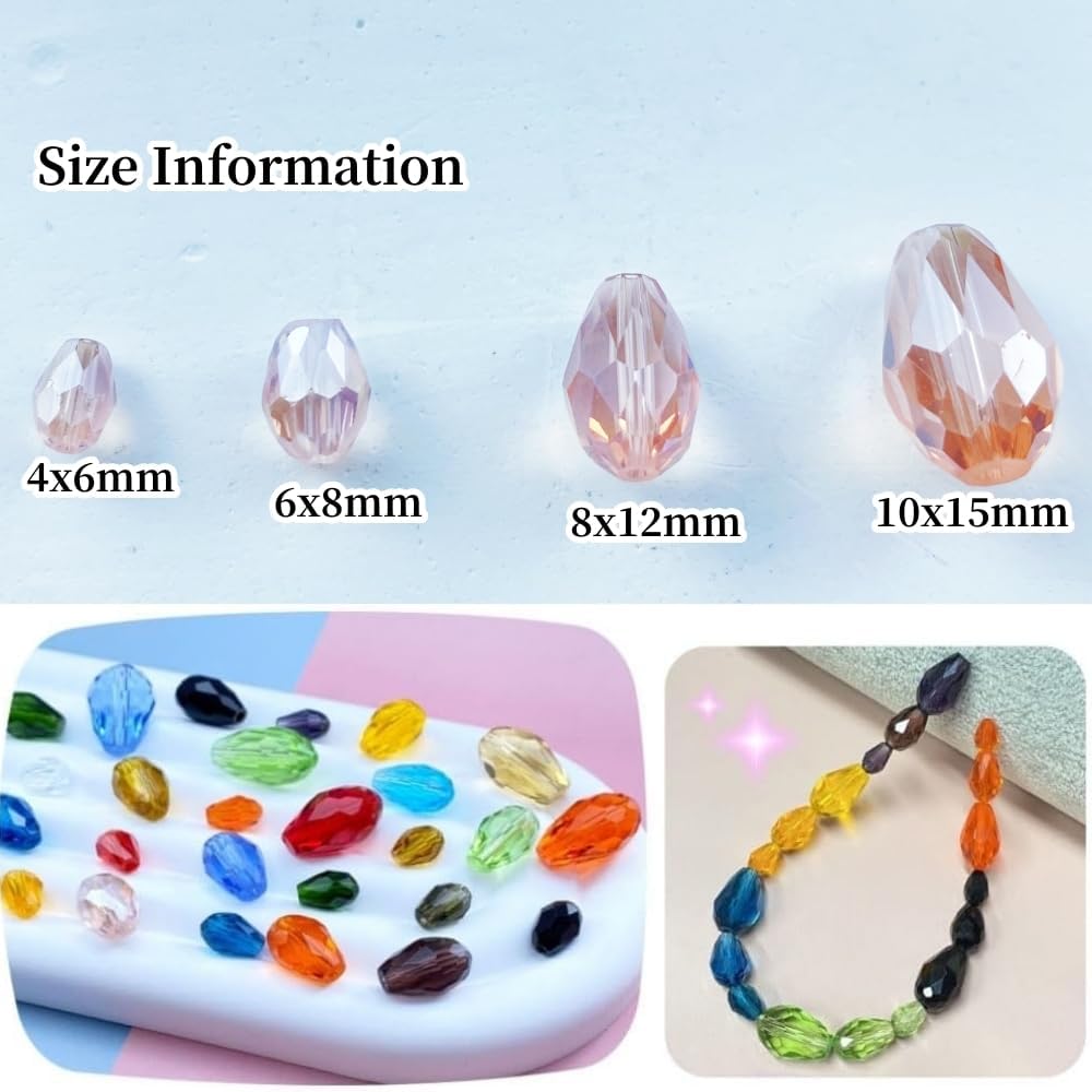 50pcs 10x15mm Teardrop Crystal Glass Beads Vertical Hole Faceted Glass Teardrop Spacer Beads for Bracelets Necklace Earring DIY Jewelry Making Craft(Pink AB)