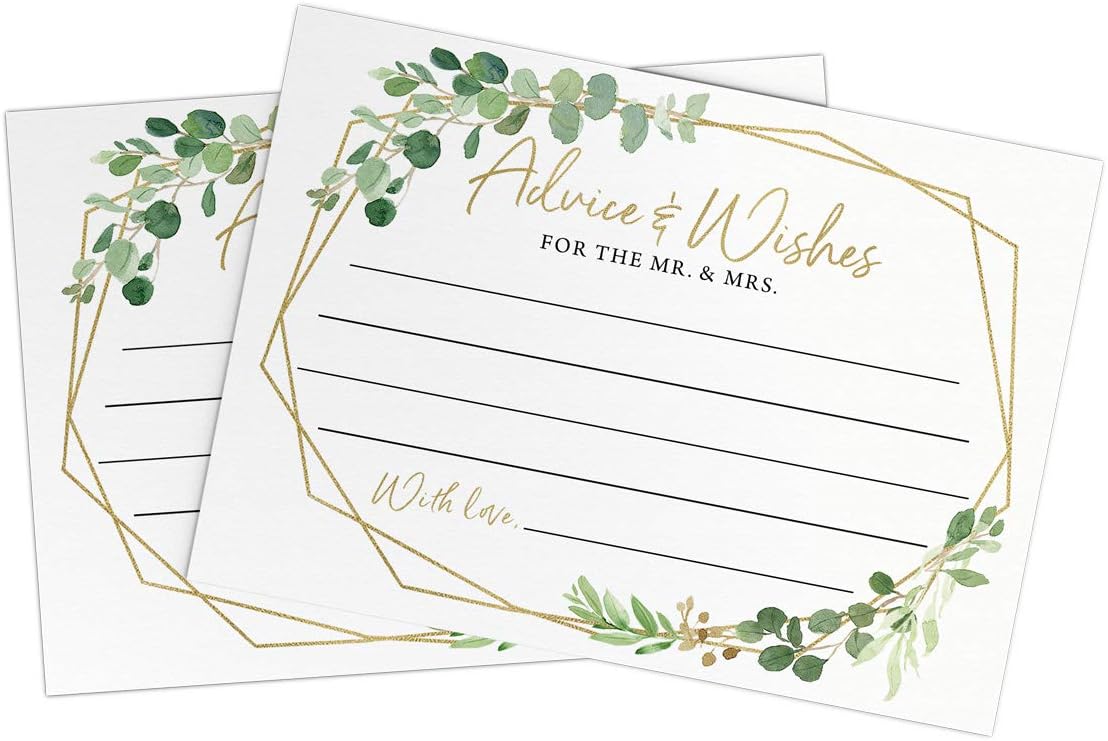 Printed Party Advice and Wishes for The Mr and Mrs – Wedding Advice Cards for Bridal Shower, Games and Favors for Guests, Botanical Greenery Decor, 50 Cards
