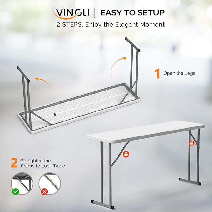 VINGLI 5 FT Narrow Folding Table, Home Work - Image 8