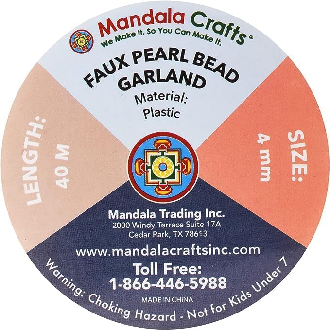 Mandala Crafts 4mm Faux Brown Pearl Beads Roll - 44 Yards Strand of Fake Pearls Chain Garlands Spool String for Christmas Tree, Wedding, Party, Vases, DIY Decoration