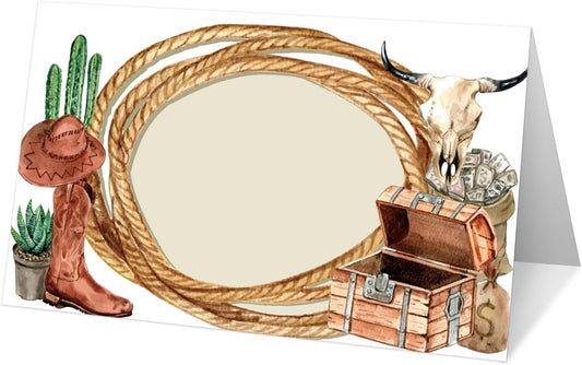 25 Western Cowboy Place Cards for Table Seating, Birthday Name Place Card, Tent Cards for Baby Shower Reception Dinner Party Decorations -A30