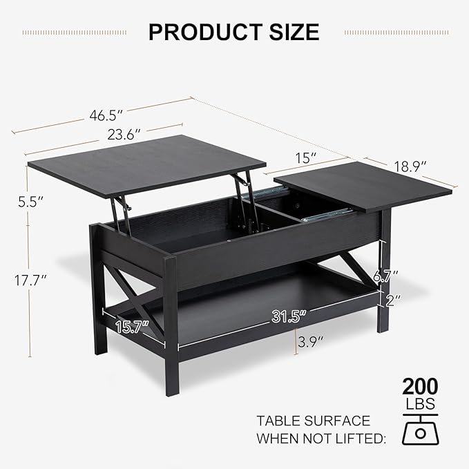 Lift Top Coffee Table with Storage, Small Coffee Table with Hidden Compartment - Image 3
