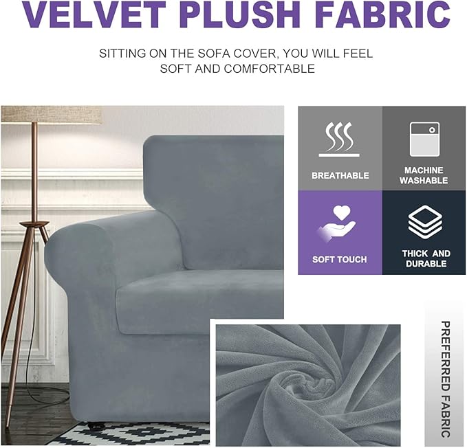 ZNSAYOTX Luxury Velvet Couch Cover 4 Piece Stretch Sofa Covers - Image 3