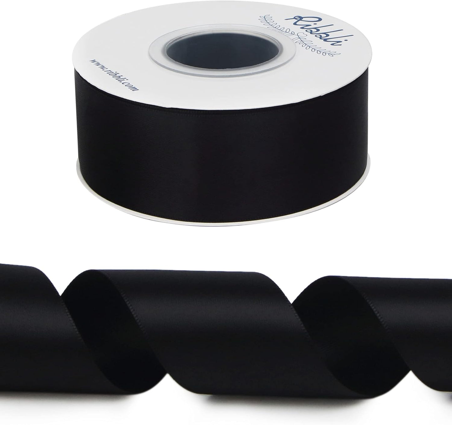 Ribbli Black Double Faced Satin Ribbon,1-1/2” x Continuous 25 Yards,Use for Bows Bouquet,Gift Wrapping,Wedding,Floral Arrangement